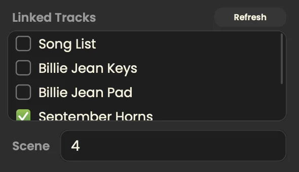 Detail: the Linked Tracks list with September Horns ticked