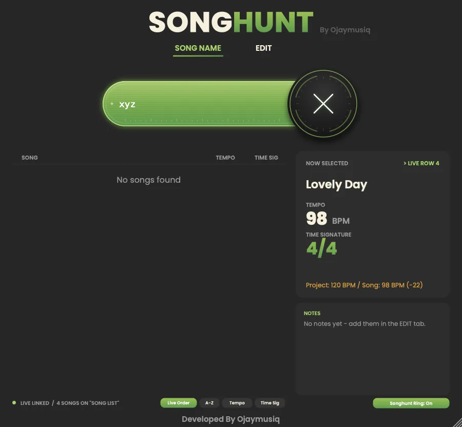 The “No songs found” message