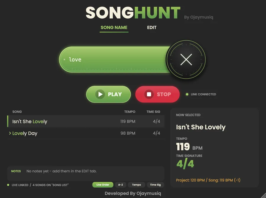 Typing “love”: live filtering with highlighted letters
